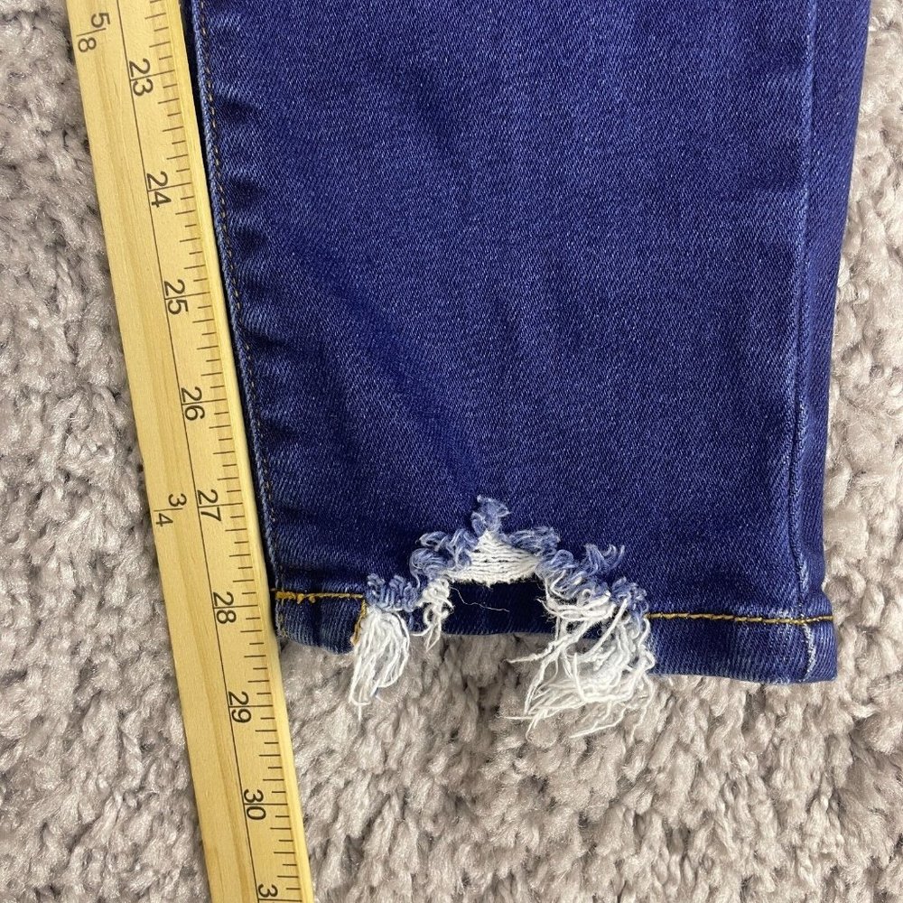 Kancan Cora Mid Rise Super Skinny Ripped Jeans Size 13/30 Dark Wash Step Hem - Picture 15 of 16